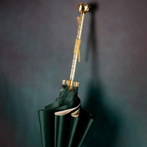 Umbrella Womens Sunny And Rainy Umbrella Long Handle Rose Double-Layer Straight Pole Large Umbrella Lmpact Cloth Satin 8K