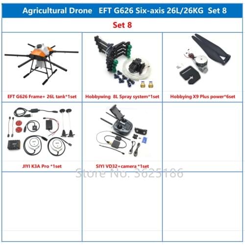 2021 NEW EFT G626 Six-Axis 26L 25KG Agricultural Spray Drone 5L 8L Pump VD32 T12 H12 K++ K3A With Hobbywing X9 Power System Kit