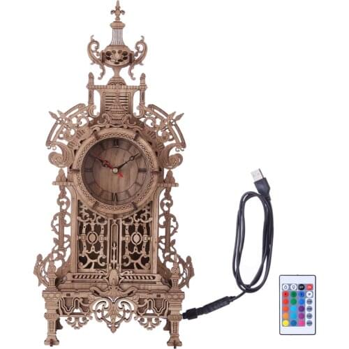 41Pcs DIY Wooden Clock Puzzle Model Kit Laser Cutting 3D Tower Table Clock with Light-Oak Color(RC of 16 Single Color Gradients)