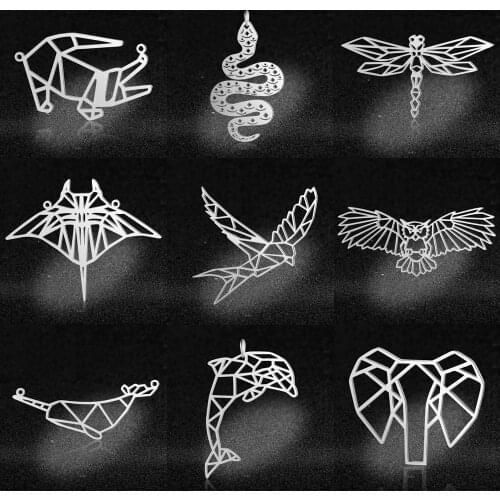 5pcs/lot Unique fashion large snake diy stainless steel charm wholesale geometric elephant sea gull necklace pendant charms