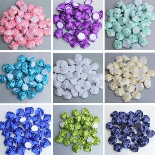 3.5CM(1.37") 100pcs/lot Wholesale Satin Colorful Rose Bud Clothing Accessories 3D Rose Single Head Home Decor Material On Sale