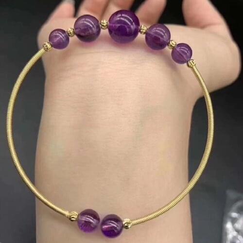 14k Gold Bracelet Pure Natural Amethyst Amazonite Strawberry Crystal Bracelet