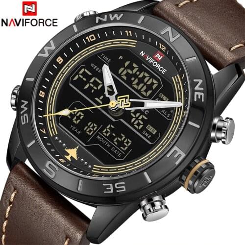 NAVIFORCE Luxury Brand Men Sports Quartz Watch Mens Genuine Leather Waterproof Wrist Watches Male Fashion Date Week LED Clock
