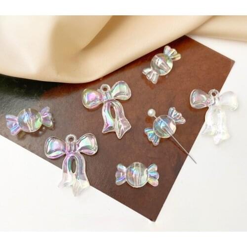 Dream color AB color achry bow jewelry pendant transparent candy leather rib accessories diy bracelet beads