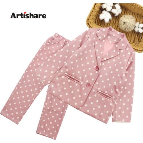 Children Clothes Dot Jacket & Pants Girls Outfits Fashion Party Girls Clothing Sets Fall School Childrens Winter Clothing