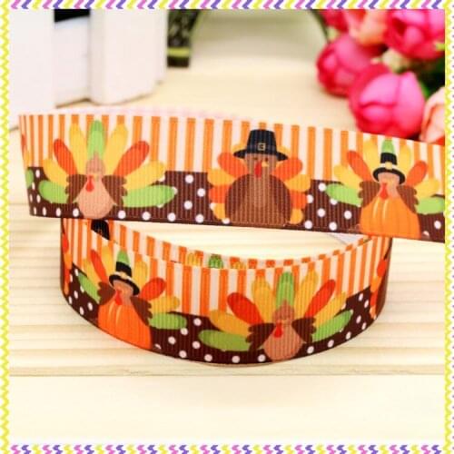 DHK 7/8'' 5yards turkey thanksgiving printed grosgrain ribbon headwear hair bow diy party decoration OEM Wholesale 22mm C1012