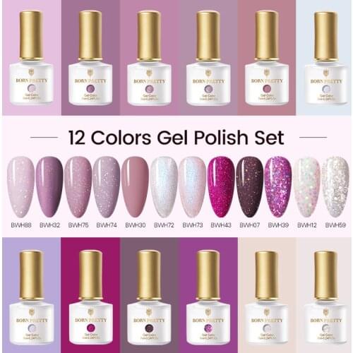 BORN PRETTY 7ml UV Gel Polish Kit Gel Nail Polish Set Soak Off UV Gel Nude Pink Purple Colors Nail Art Gel Varnish Kits
