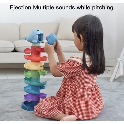 Pile Tower Stacking Cup Music Light Shark Rolling Ball Puzzle Baby Toy Montessori Rotating Track Educational Toys For Kids