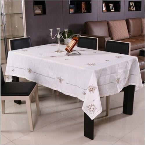 JUYANG Embroidered cotton and linen tablecloths. White decorative table cloth. Hand Hollow process tablecloths. Cover cloth