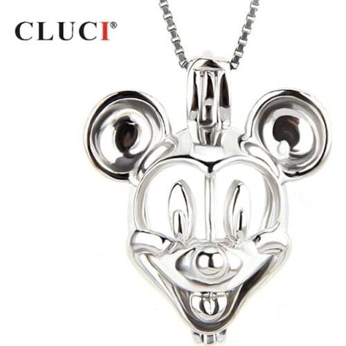 CLUCI 925 Sterling Silver Cartoon Mouse Cage Pendant for Necklace Jewelry Women Lovely Mouse Shaped Silver Pendant SC171SB