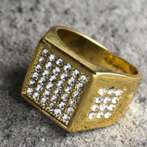 Milangirl Micro Pave Rhinestone Iced Out Bling Geometric Ring Filled Rings for Men Jewelry