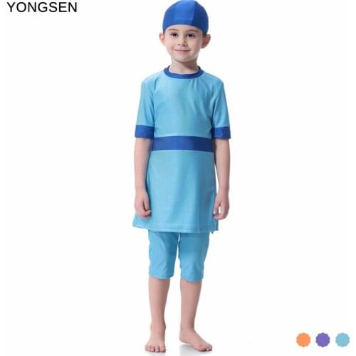 YONGSEN Islamic Badpak Muslim Hijab Girl Modest 3 Pieces Swimsuit Full Coverage Burkinis Short Sleeve Swmming Swimwear