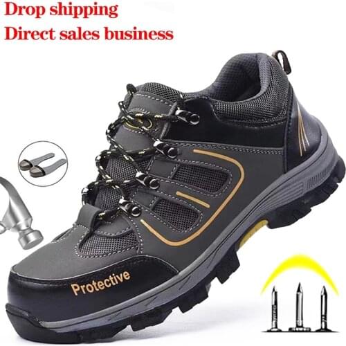 Men Work Shoes Steel Toe Cap Breathable Safety Work Boots Men Anti-Smashing Safety Shoes Male Industrial Shoes Work Sneakers