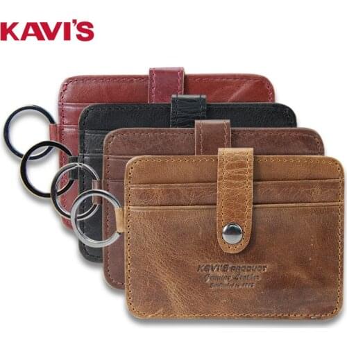 KAVIS Crazy Horse Leather Mens Wallet Retro ID Credit Card Business Card Holder Short Wallets 2021 New