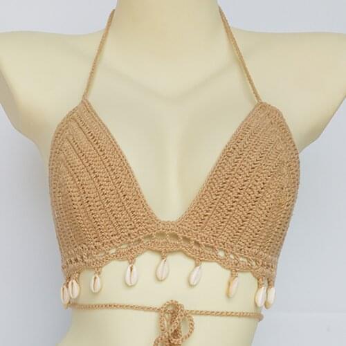 2020 new handmade crochet shell tassel split bikini sunbathing beach spa swimsuit bra womens bikini