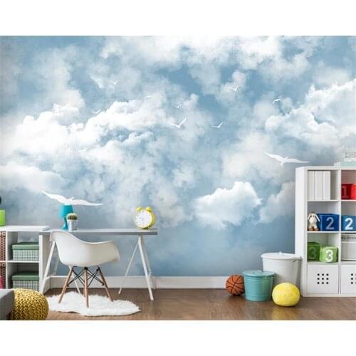 Beibehang papel de parede Customized modern minimalist blue sky white clouds seagull childrens room background wallpaper