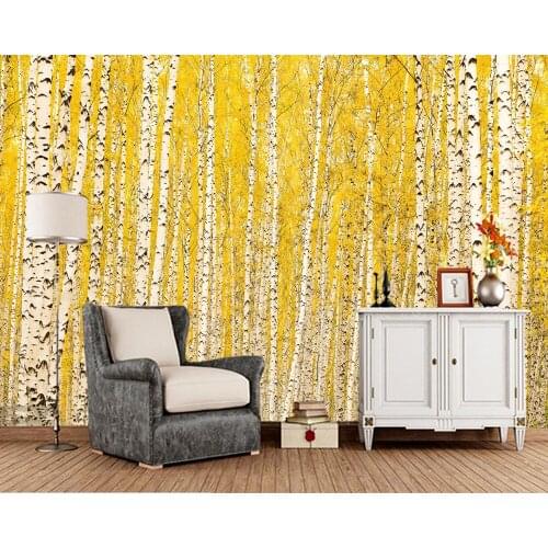 Papel de parede Autumn birch forest 3d wallpaper,living room sofa TV wall bedroom wall papers home decor restaurant mural