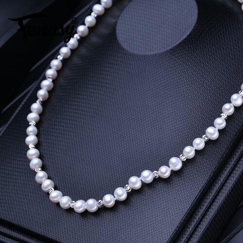 FENASY Natural Freshwater Pearl Necklaces For Women Luxury Near Round Choker Necklaces Wedding Engagement Jewelry