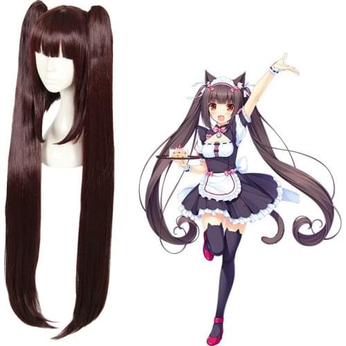 NEKOPARA Cosplay Chocola Wig 110cm Long Ponytails Brown Wigs Anime Cosplay Girls Woman Wig Cute Kawaii Hair Accessories Headwear