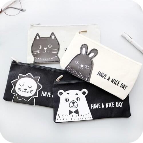 16pcs Kawaii Pencil Bags Cute Animals Canvas Pencil Pouch Pen and Pencils Organizer Bag for School Student Stationery Gift Purse