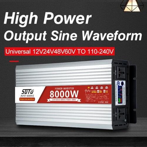 DC 12V24V48V60V to 110V120V220V240V With LCD Screen Inverter 6000W/8000W Pure Sine Waveform Power Converter Universal Inverter
