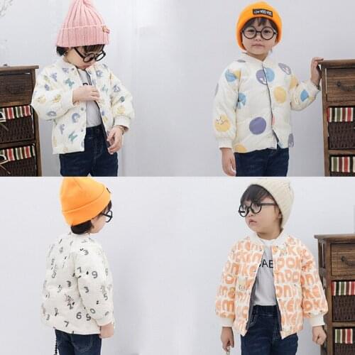 Toddler Baby Down Jacket Fashion Letter Cartoon Print Thick Coat for Boys Girl Children Light Down Outwear Kids Winter Clothes