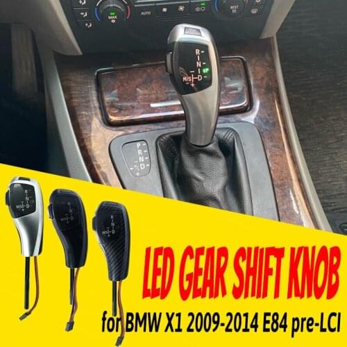 Shift Handle Replacement Carbon Fiber Black Silver PU Leather for BMW X1 2009-2014 E84 Pre-LCI Accessories LED Gear Shift Knob