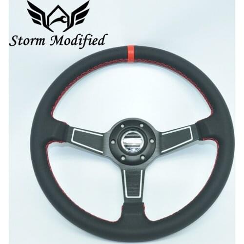 SuTong High Quality 14'' 350mm Black Real Leather ND Rally Tuning Drift SPCO Racing Steering Wheel 5159BK