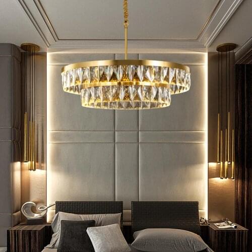 JMZM Modern Crystal Chandelier Round Multi-layer Atmosphere Living room Dining room Lamp Duplex Villa LED Chandelier