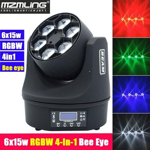 6x15w RGBW 4In1 LED Mini Bee Eye Beam Light DMX512 Moving Head Light DJ /Bar /Party /Show /Stage Light LED Stage Machine
