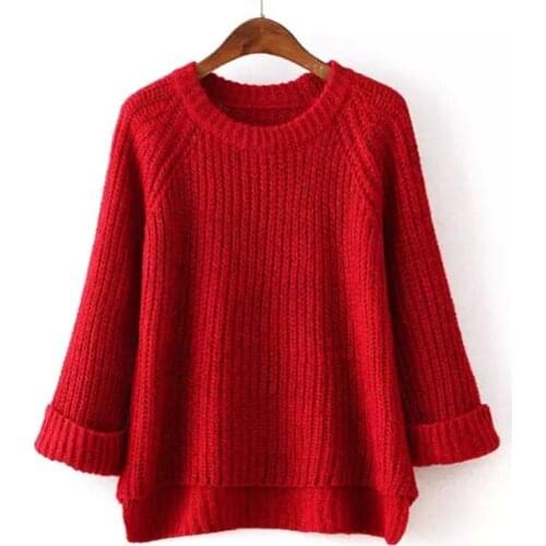 Loose plus size sweater sweater long-sleeved curled sleeve sweater women autumn and winter new casual dress up sweater women