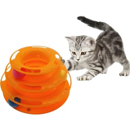 Three Levels pet cat toy Tower Tracks Disc cat Intelligence Amusement triple pay disc cat toys ball Training Amusement plate