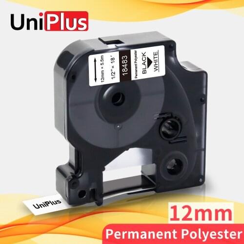 UniPlus Permanent Polyester Label Tape 18483 Replace Dymo Rhino Label Maker 5200 6500 6000 4200 Industrial Label 12mm Labelwrite