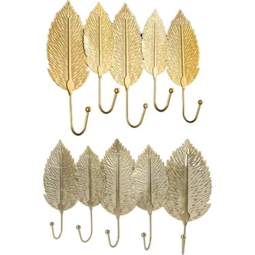 Nordic Luxury Leaf Shaped Hook Purse Coat Rack Key Hanger Home Wall Hanging Decoration Supplies