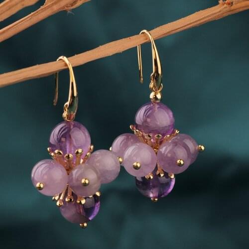 Vintage Natural Purple crystal earrings Ethnic Delicate pendant Earrings Dangle Earrings Modern Female Jewelry for women
