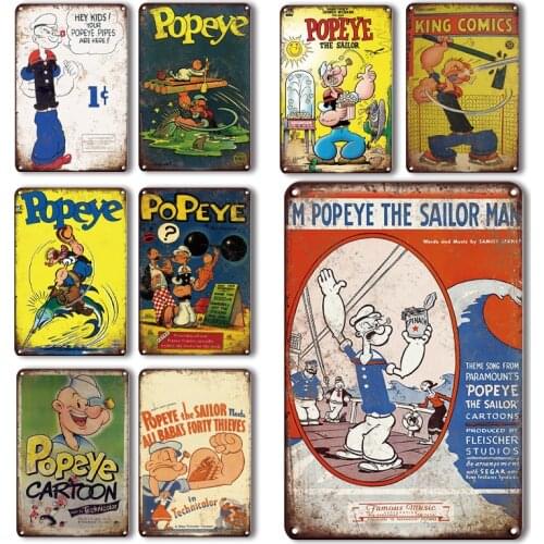 Vintage Popeye Anime Poster Metal Sign Nostalgic Tin Sign Coffee Bar Home Decorative Plaque Retro Babyroom Decor Accessories