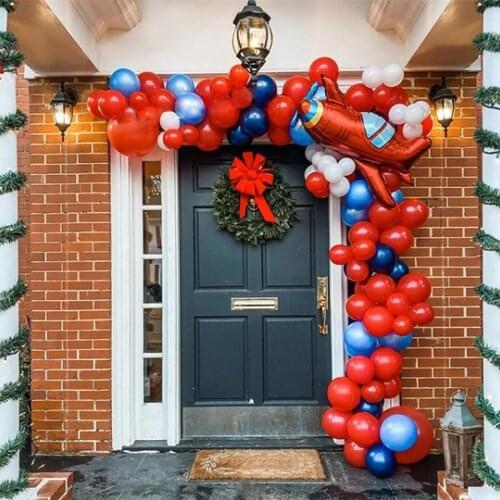1set Airplane Balloons Garland Arch Kit Red Blue Latex Air Ballon For Childrens Day Birthday Party Plane Theme Decorations