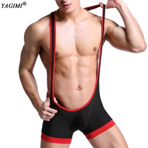 YAGIMI Men Undershirts Shorts Sexy Bugle Pouch Bodysuit Leotard Wrestling Singlet Jumpsuit Fetish Underwear Elastic Sleepwear
