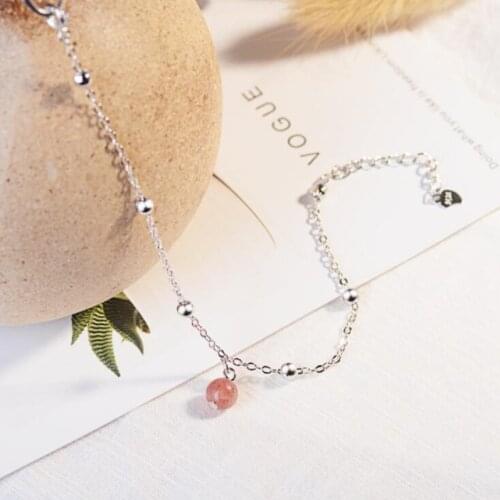 Female Fashion Simple Beautiful 925 Sterling Silver Jewelry Sweet Fresh Strawberry Crystal Exquisite Bracelets SB107