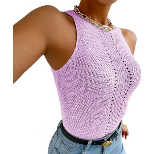 2021 Spring Sleeveless Slim Bodycon Blouse Summer Casual Knitted Women Vest Tops Blusa Sexy O-Neck Solid Ribbed Shirts Pullover