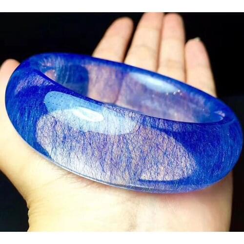 Genuine Natural Blue Hair Rutilated Quartz Ocean Heart Blue Enchantress Crystal Woman Bangle AAAAA Inner Diameter 57mm