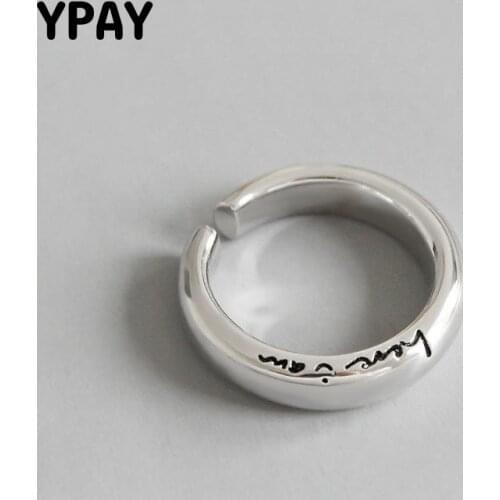 YPAY Pure 100% 925 Sterling Silver Bague Romantic Love Letter "here i am" Open Rings for Women Jewelry Valentines Gift YMR709