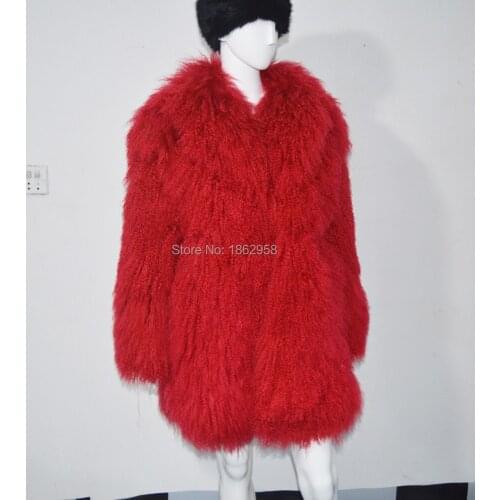 SJ522 Russia Winter Very Warm Hot Red Womens' Fur Overcoat
