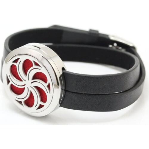 3 pcs/lot Stainless Steel Magnetic Open Flower Design Leather Aromatherapy Essential Oils Perfume Diffuser Bracelet