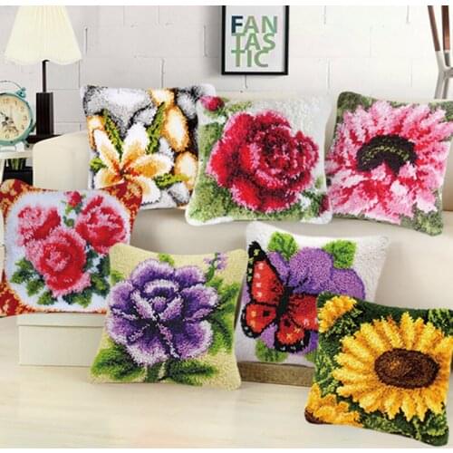 3D Sun flower DIY Latch Hook Kit Latch Hook Carpet Plant Series Segment Embroidery Pillow Flowers Grass Coarse Wool Cross Stitch