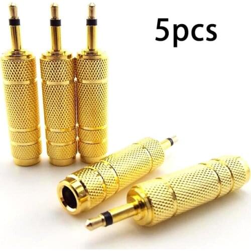 5pcs 6.5mm Female to 3.5mm Male Jack Plug Mono Audio Microphone Adapter Converter Aux Cable Gold Plated
