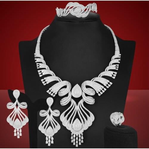 KellyBola Luxury Gorgeous Sparkling Necklace Earrings Bracelet Ring Jewelry Cubic Zirconia Bridal Women Wedding Jewelry Sets