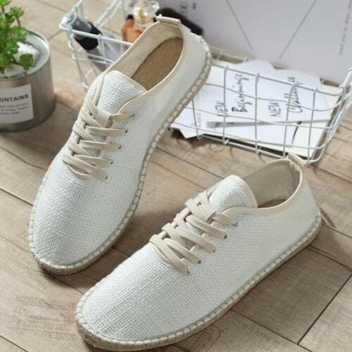 Men Canvas Shoes Breathable Mens Loafers Slip On Solid Black White Hemp Wrap Mens Shoes Espadrilles Fisherman LA-26