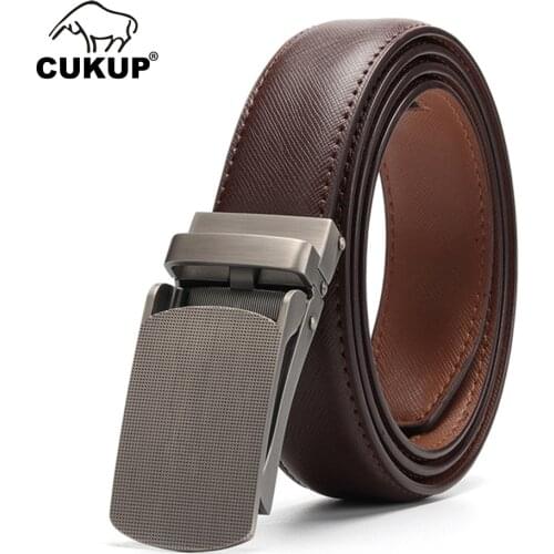 CUKUP 2020 New Name Brand Mens Good Quality Genuine Leather Ratchet Dress Accessories Design Automatic Buckle Belts Men NCK824