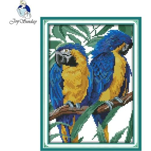 Joy Sunday Blue-headed Parrot Counted Cross Stitch 11CT 14CT Printed Cross Stitch Kits Embroidery For Home Decor Needlework Sets